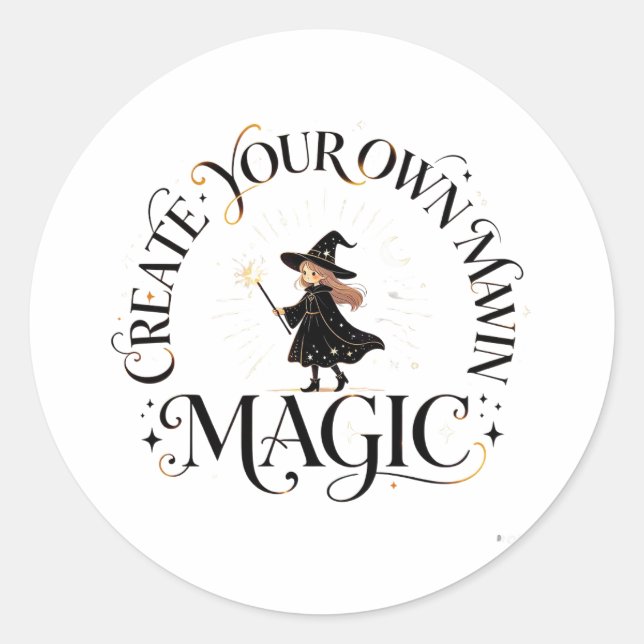 Rond Cute Witch Create Your Own Magic Whimsical Sticker (Devant)