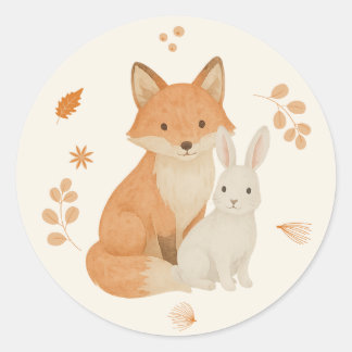 Rond Cute Woodland Animal Sticker – Fox & Bunny Baby Sh