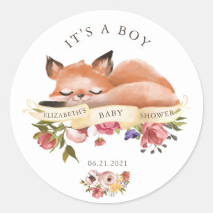 Rond Cute Woodland Animaux Floral C'est un Sticker Garç