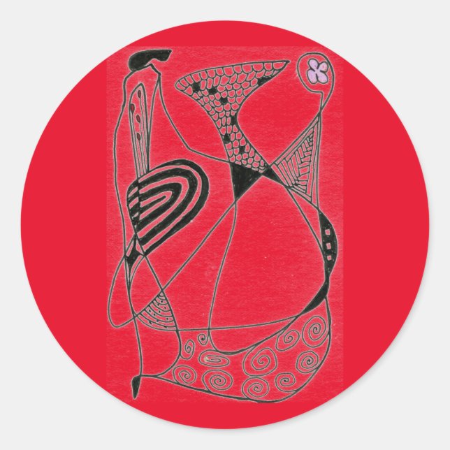 Rond "Dancing Hen on Red" Résumé Sticker de conception (Devant)