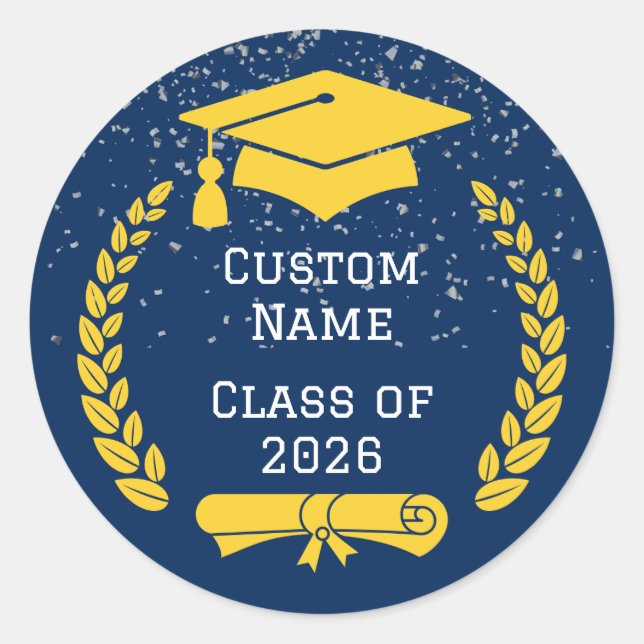 Rond Dark Blue & Gold Class of 2026 Graduation Sticker (Devant)