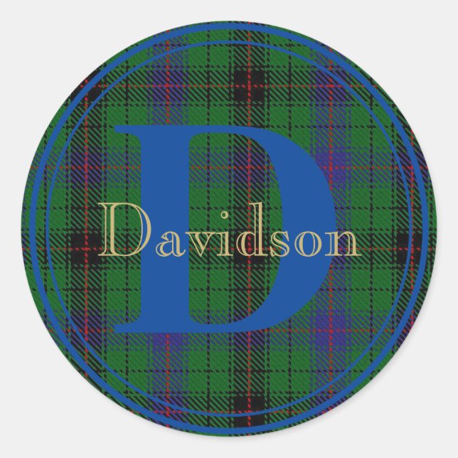 Rond Davidson Tartan Blue Monogram Nom Sticker (Devant)