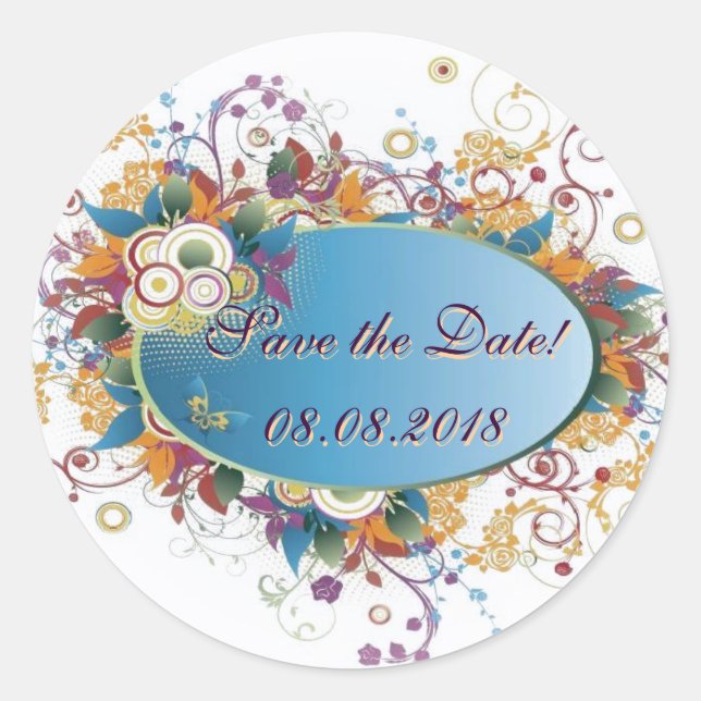 Rond Déco floral ~ Enregistrer la date Sticker (Devant)