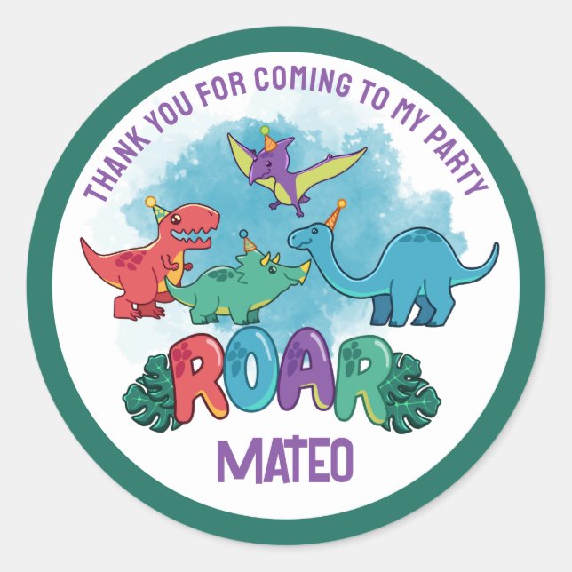 Rond Dino Party Sticker (Devant)