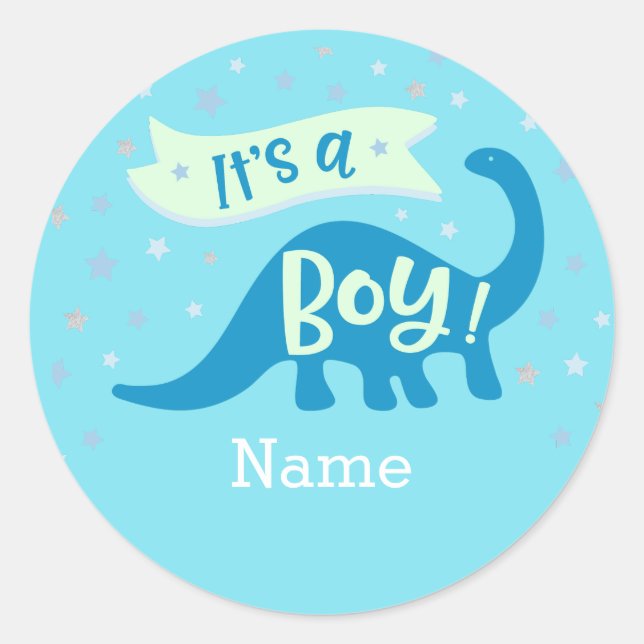 Rond Dinosaur Sticker pour Baby shower pour garçon (Devant)
