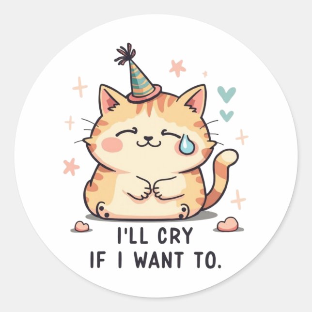 Rond Dramatic Cat Crying Party Sticker - Relatable Humo (Devant)