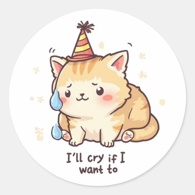 Rond Dramatic Cat Crying Party Sticker - Relatable Humo (Devant)