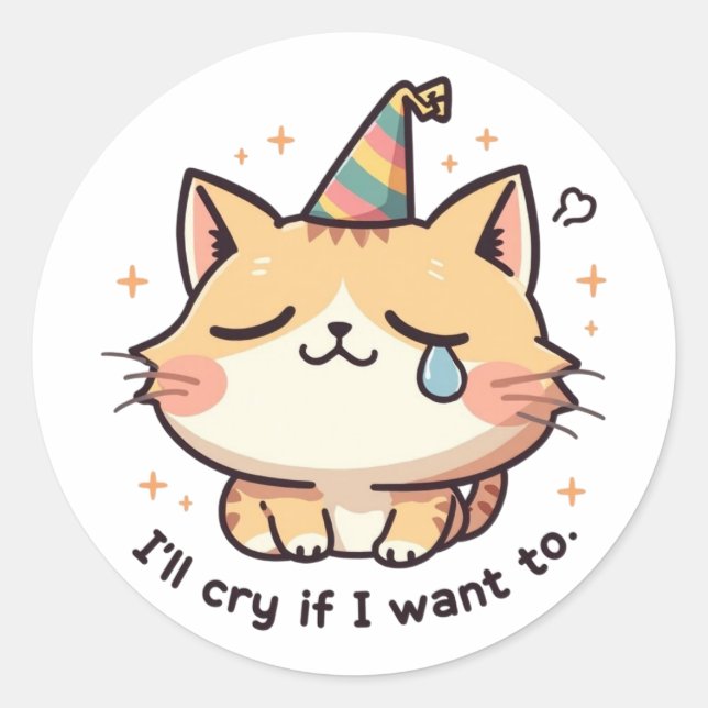 Rond Dramatic Cat Crying Party Sticker - Relatable Humo (Devant)
