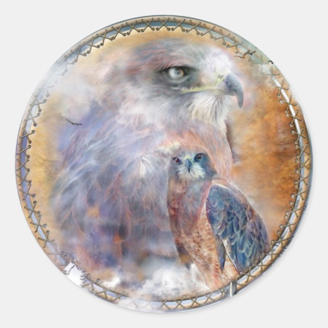Rond Dream Catcher - Spirit Hawk Art Sticker (Devant)