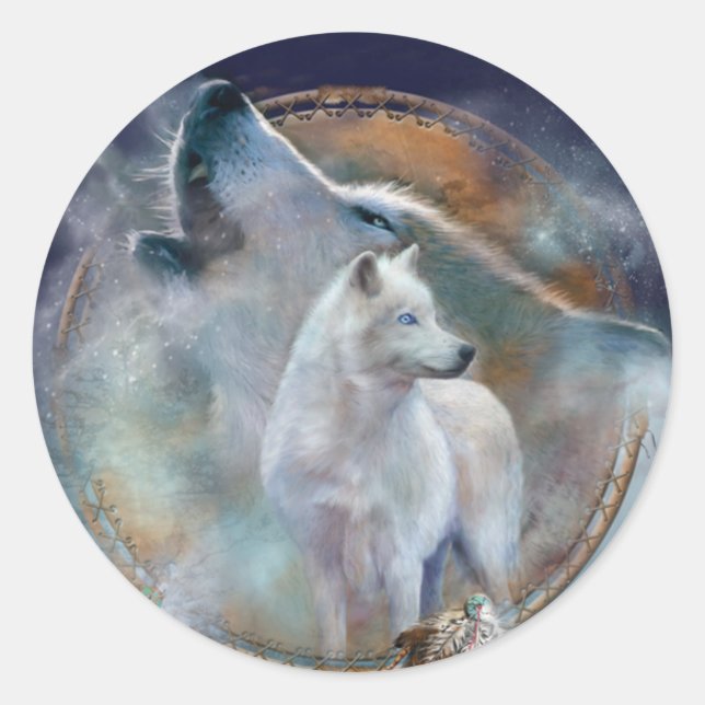 Rond Dream Catcher - Spirit Wolf Art Sticker (Devant)