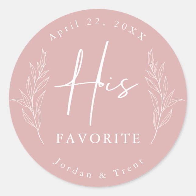 Rond Dusty Rose Son Sticker préféré mariage Favor Stick (Devant)