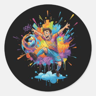 Rond Dynamic Soccer Boy Colorful Cartoon Sticker