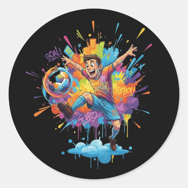 Rond Dynamic Soccer Boy Colorful Cartoon Sticker (Devant)