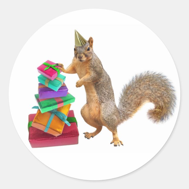 Rond Écureuil avec cadeau d'anniversaire Sticker (Devant)