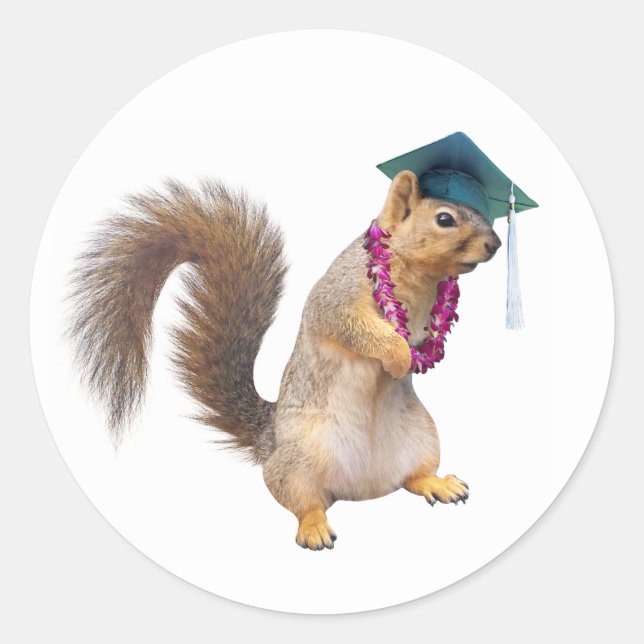 Rond Écureuil avec Lei Graduation Sticker (Devant)