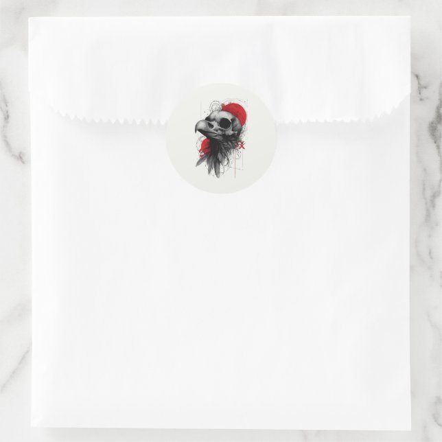 Rond Edgy Crow Skull Gothic Grunge Sticker (Sac)