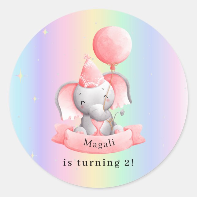 Rond Editable 2nd Birthday Sticker Cute Elephant (Devant)
