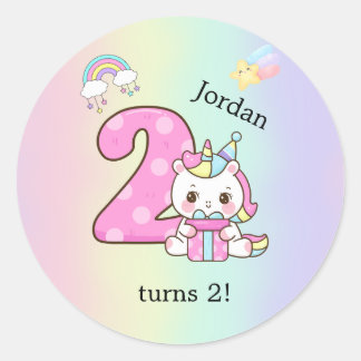 Rond Editable Kids Birthday Sticker Cute Unicorn Party