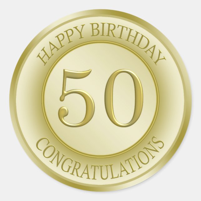 Rond Effet d'or Joyeux 50e Sticker Anniversaire (Devant)