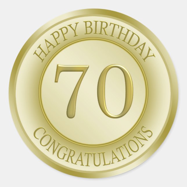 Rond Effet d'or Joyeux 70e Sticker d'anniversaire (Devant)