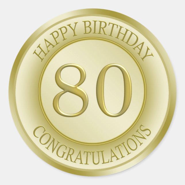 Rond Effet d'or Joyeux 80e Sticker d'anniversaire (Devant)