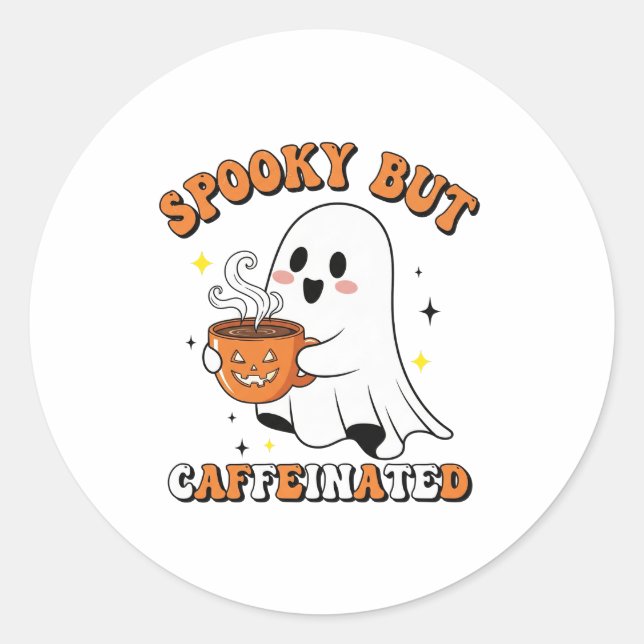 Rond Éffrayant Mais Caffeiné Cute Ghost Design sticker (Devant)