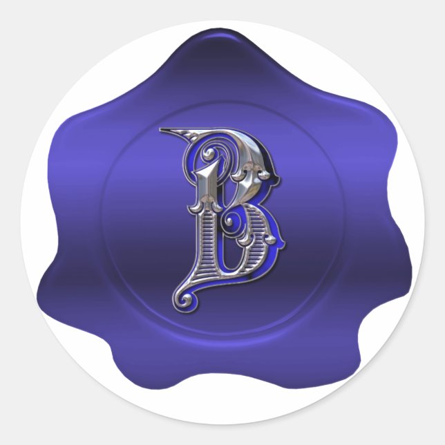 Rond Élégant B Monogram Blue Wax Seal Look Sticker (Devant)