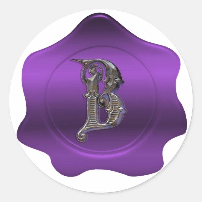 Rond Élégant B Monogram Purple Wax Sticker Look (Devant)