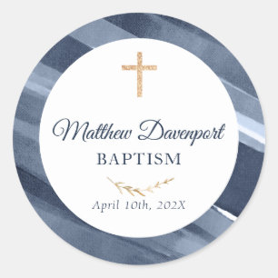 Rond Élégant Baptême Bleu Communion Favoriser Sticker
