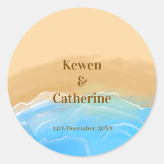 Rond Elegant Beach Watercolor Wedding Sticker
