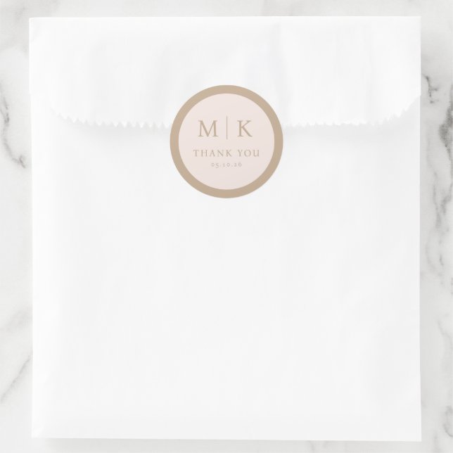 Rond Elegant Beige Minimalist Thank You Sticker (Sac)
