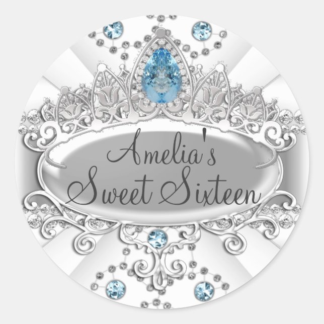Rond Élégant bijou bleu Tiara Sweet sixteen Sticker (Devant)