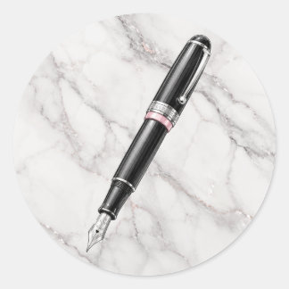 Rond Elegant Black Fountain Pen Watercolor Sticker