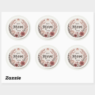 Rond Elegant Boho Best Mom Ever Sticker - Pink Floral W