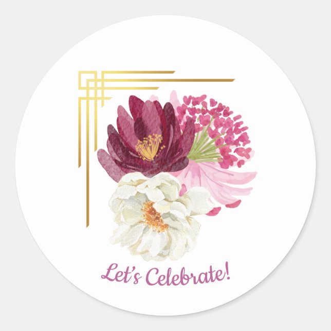 Rond Elegant Floral Watercolor Birthday Sticker (Devant)