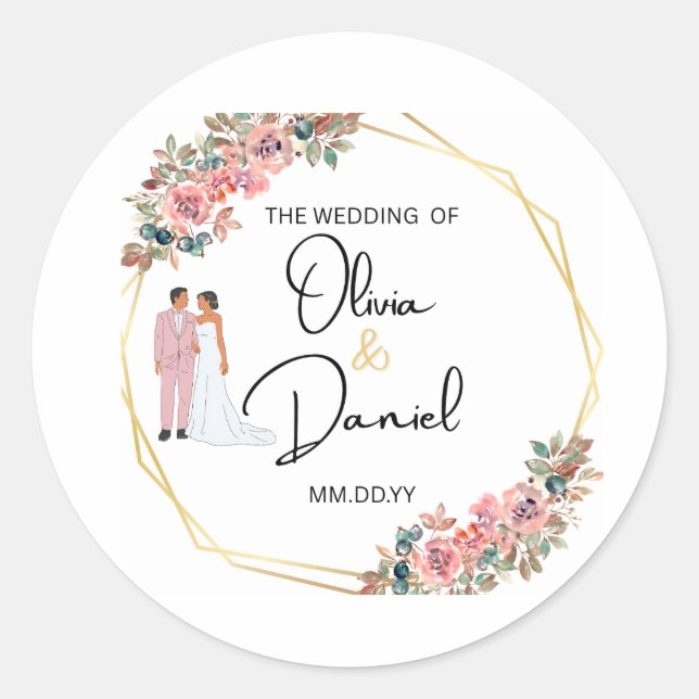 Rond Elegant Floral Wedding Sticker (Devant)