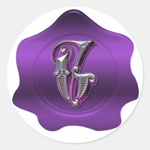 Rond Élégant G Monogramme Purple Wax Sticker