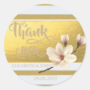 Rond Élégant Gold Stripes Magnolia Sticker vous Mariage