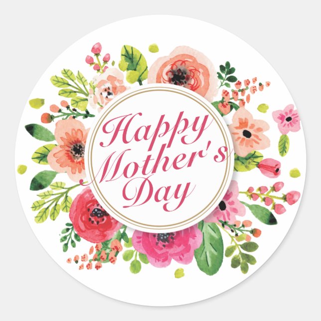 Rond Élégant Happy Mère's Day Floral Frame Sticker (Devant)