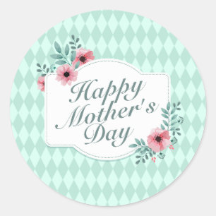 Rond Élégant Happy Mère's Day Floral Frame Sticker