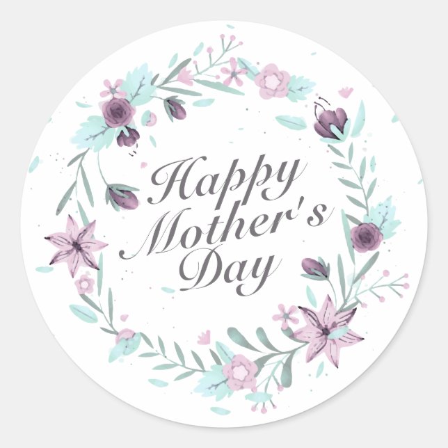Rond Élégant Happy Mère's Day Floral Wreath Sticker (Devant)