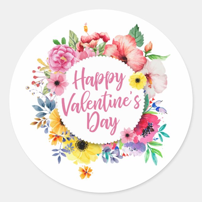 Rond Élégant Heureuse Sainte-Valentin Sticker Floral (Devant)