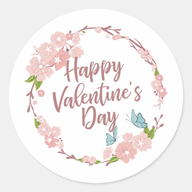 Rond Élégant Heureuse Sainte-Valentin Sticker Floral (Devant)