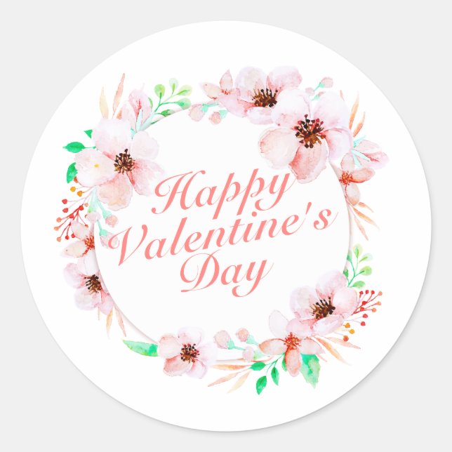 Rond Élégant Heureuse Sainte-Valentin Sticker Floral (Devant)