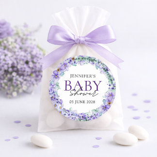 Rond Elegant Lavender Floral Baby Shower Sticker