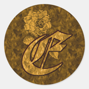 Rond Élégant monogramme E Gold Peony Sticker initial
