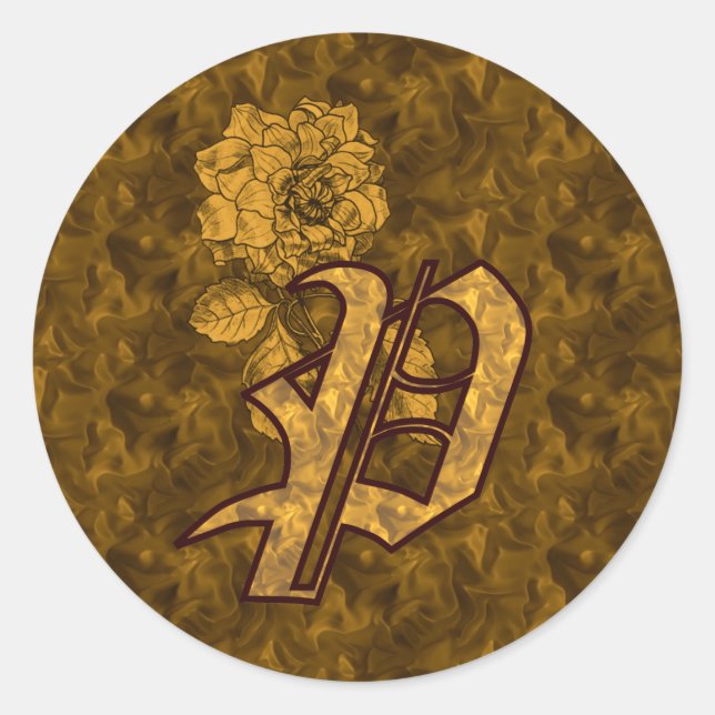Rond Élégant Monogramme initial P Gold Peony Sticker (Devant)
