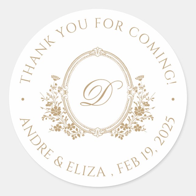 Rond Élégant Monogramme Or Crest Classic Round Sticker (Devant)