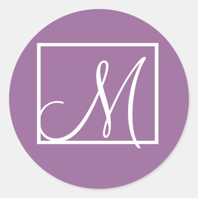 Rond Élégant Monogramme violet Sticker Mariage initial (Devant)