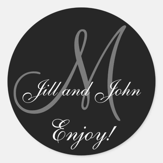 Rond Élégant prénoms Monogramme Mariage Faveur Sticker (Devant)
